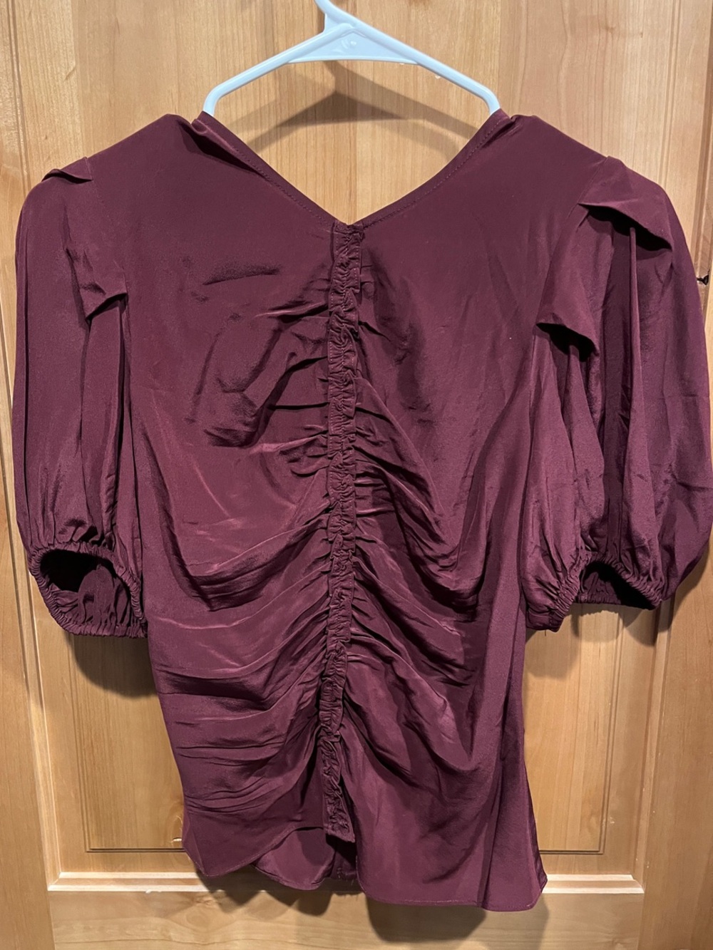 Ulla Johnson 100% Silk Women’s Elise Ruched Puff-Sleeve Top - Burgundy - size 6